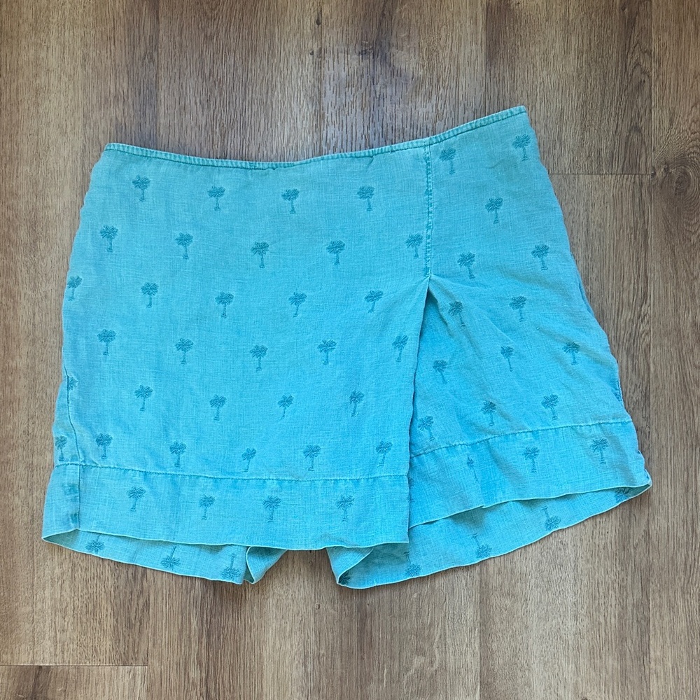 Tommy Bahama Aqua 100% Linen Embroidered Palm‎ Tree Skort Size 6